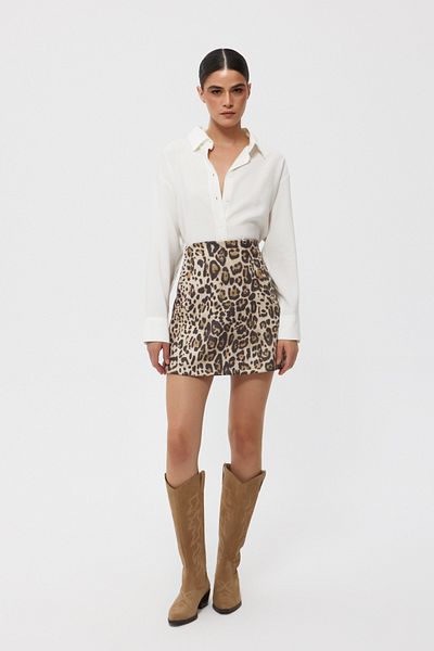 Seda Yalçın Atelier Leopard Patterned Cream Mini Bell Skirt