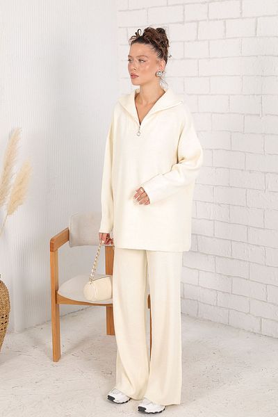 Melike Tatar Basic Zippered Knitwear Set - Stone 32-7005