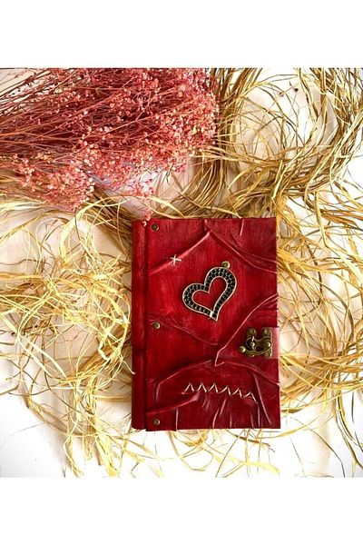 GUETTA Piele autentică lucrată manual - Jurnal de amintire, inimă de hârtie Şamua, cadou