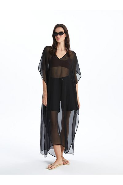 LC Waikiki Damen-Strandkleid mit V-Ausschnitt – gerader Schnitt, kurze Ärmel