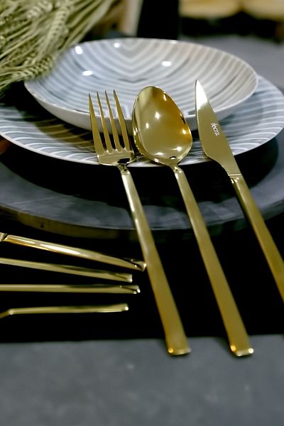 Fecra Nature 89 Piece Gold Fork Spoon Knife Set