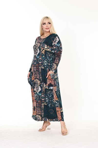 mezura tekstil Φόρεμα από βαμβακερό χτενισμένο βισκόζη με μοτίβο μεγάλου μεγέθους - μακρυμάνικο, μάξι μήκος, χιτζάμπ