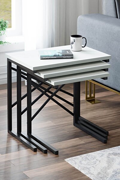 Ceramical Zigon Sehpa, Üçlü, Beyaz