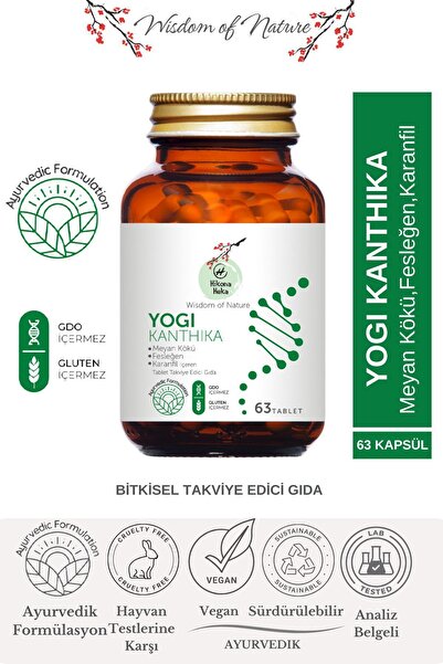 Hikona Heka Boğaz Ağrısı Için Yogi Kanthika (MEYAN KÖKÜ,FESLEĞEN,KARANFİL) Gıda Takviyesi Bitkisel Tablet