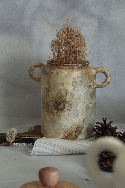 Mogolune Dekoratif El Yapımı Vintage Seramik Çömlek Vazo & Kaşıklık