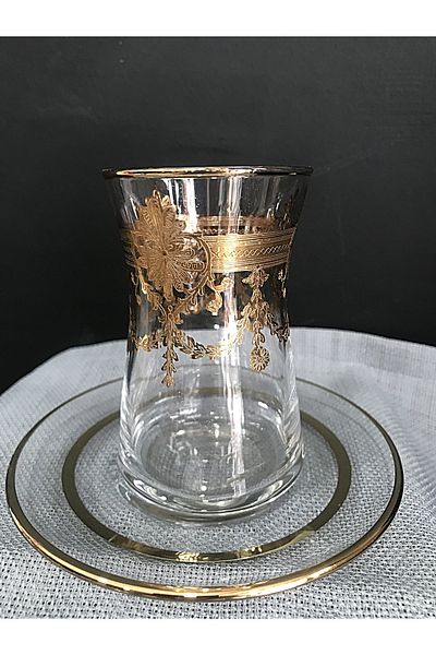 DECOSTYLE 12 Piece Pantograph Embroidered Gold Hand Tea Set