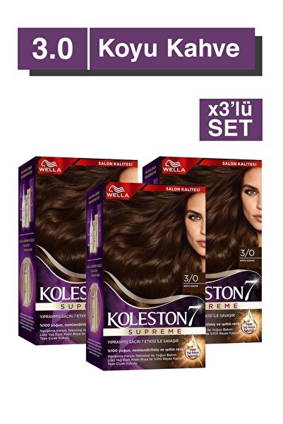Wella Koleston Supreme Saç Boyası 3/0 Koyu Kahve X3' Li Set