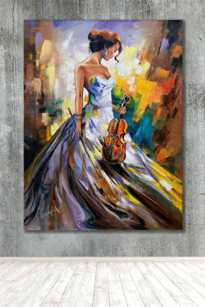 PrintiesPlus Yağlı Boya Görünümlü Kemancı Kız Kanvas Tablo