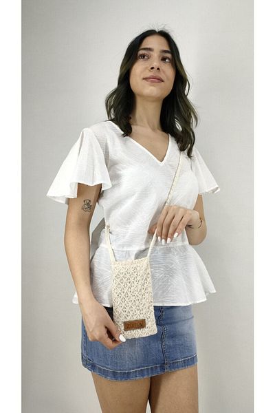 ZÜMAL Buldan Work Linen Knitted Women's Shoulder Phone Bag