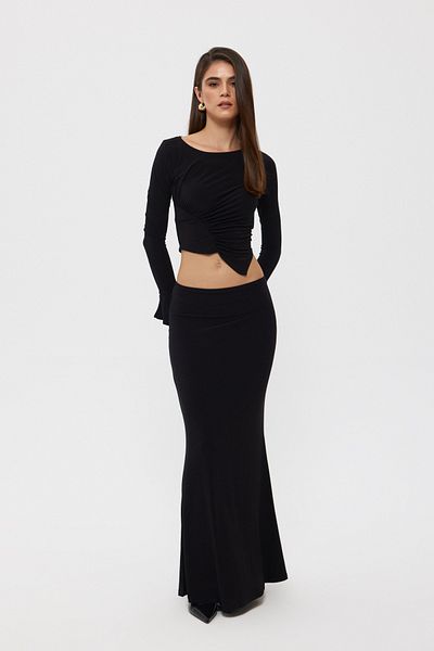 Seda Yalçın Atelier Black Double Set - Gathered Blouse and Skirt
