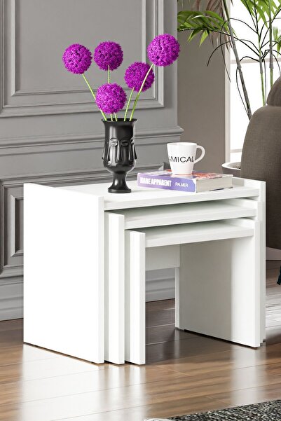 Ceramical Zg4 3'lü Zigon Sehpa - Beyaz