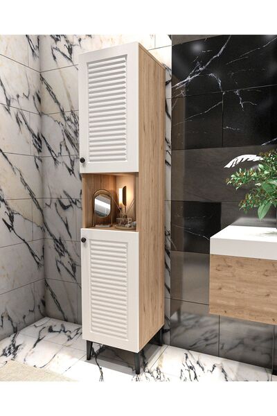 Yıldız elegance Banyo Boy Dolabı Luxe AHŞAP-BEYAZ