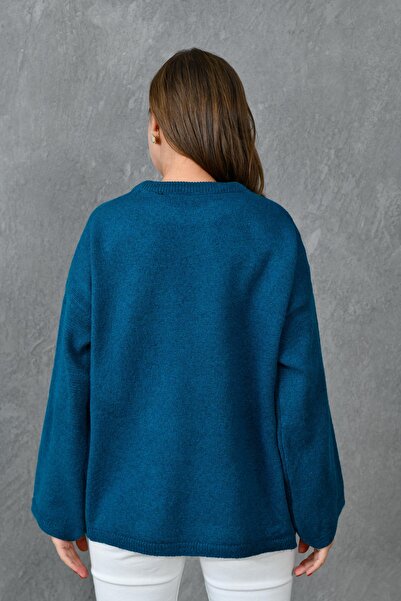 vuvutasarım Benzines színű túlméretezett kötöttáru pulóver - széles ujjú, vállon kívül, nyakú 4091