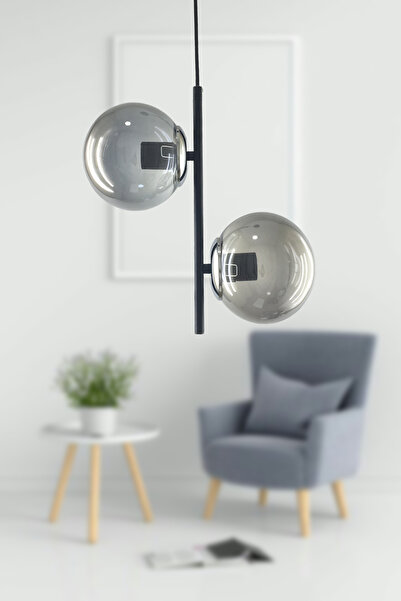 avimonaydınlatma Duet Modern Füme Glop Camlı Sarkıt Avize