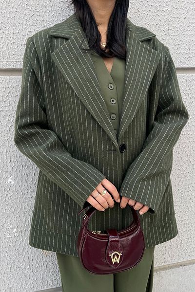Seda Yalçın Atelier Khaki Stamped Blazer - Striped Design Jacket