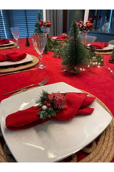 Decamor home 6-Piece Red Napkin Dartless Velvet Textured Red Fabric Napkin