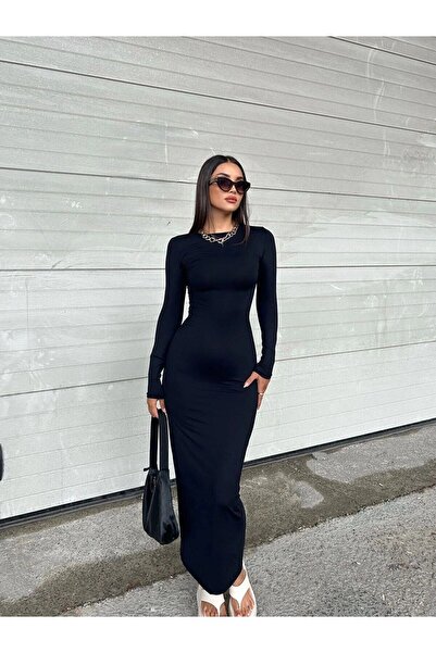 Babushka Rochie maxi neagra cu maneca lunga