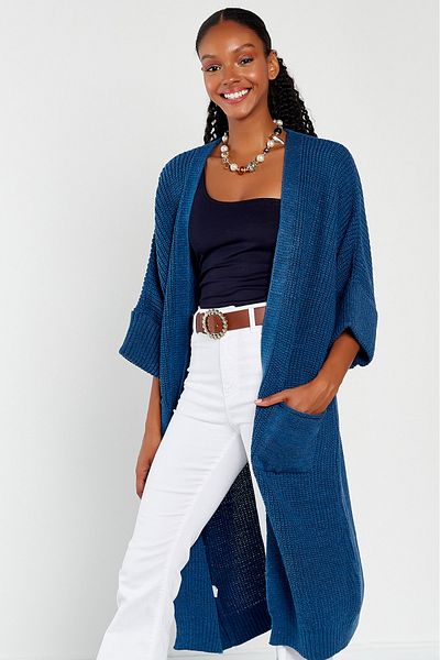Hopoi Women's Open Front Cardigan with Double Sleeve Pockets