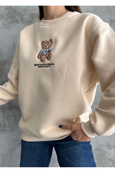 BRGCLOTHING Hanorac cu ursuleț de pluș brodat 100% bumbac