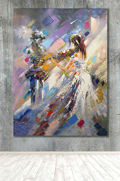 PrintiesPlus Yağlı Boya Görünümlü Kemancı Kız Dekoratif Kanvas Duvar Dekoru