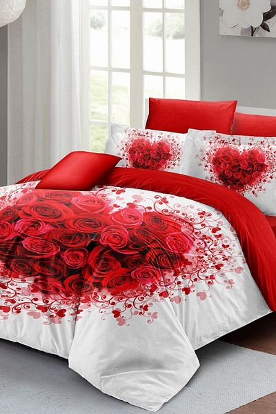 MonoHome 3D Digital Heart Duvet Cover - Cotton Satin, Rose Heart, Double