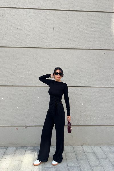 Seda Yalçın Atelier Black Long Sleeve Gather Detailed Double Knitwear Suit