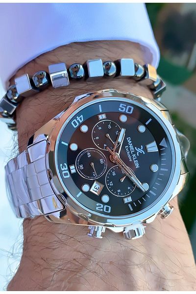 Daniel Klein Men's Silver Wrist Watch and Bracelet Gift - Interior Functions Active