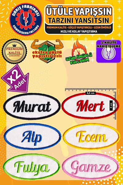 Nakış Fabrikası Ütü İle Yapışan Nakışlı Patch Arma, Kişiye Özel İsimli (2 ADE...