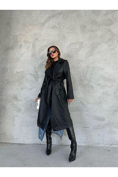 VESS MODA Vegan Belted Leather Trench Coat