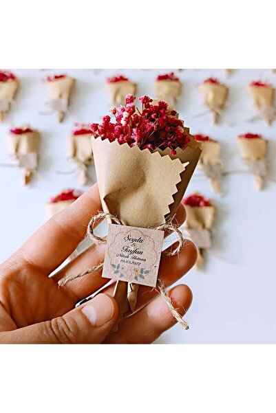 Mekece Nikah Şekeri Söz Nişan Düğün Hediyeliği Kraft Keseli Çiçek Demeti Magn...