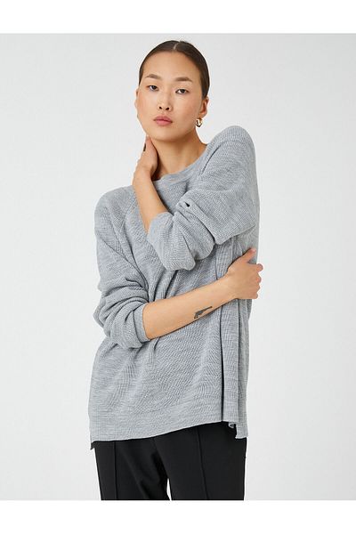 Koton Oversize Knitwear Sweater Raglan Sleeve Crew Neck Cashmere Textured