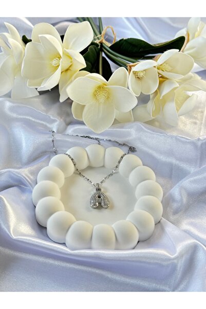 stainless steell Gümüş Taşlı Harfli Kolye-A Harfi- Standart