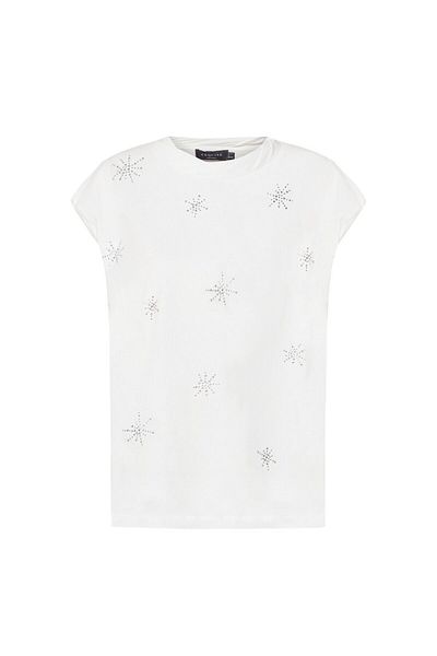 Exquise Tricou obișnuit cu decolteu rotund cu detalii de piatră ecru