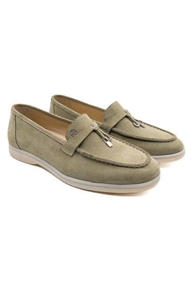 TEZCAN KUNDURA Meya Women's Buckle Light Green Genuine Suede Leather Loafer Women's Shoes