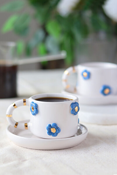 ada mia seramik 24K Gold Decorated 2-Piece Floral Ceramic Cup Set - 120ml
