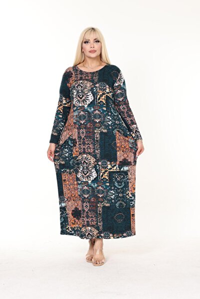 mezura tekstil Φόρεμα από βαμβακερό χτενισμένο βισκόζη με μοτίβο μεγάλου μεγέθους - μακρυμάνικο, μάξι μήκος, χιτζάμπ