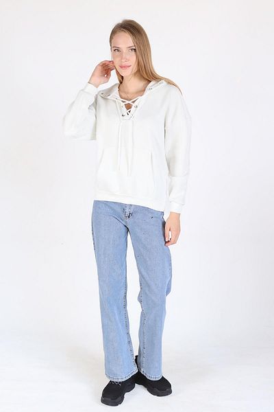 Rays 9145m Ecru Sweatshirt - Collar Lacing Detail