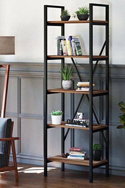 Ceramical Siyah Sakramento Metal Kitaplık 5 Raflı -  60x180 cm