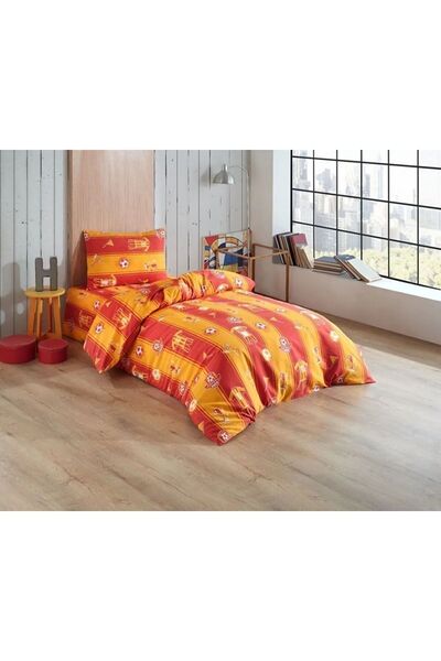 MORRİVAL Σετ Παπλωματοθήκη Fan 120*200 Κίτρινο Κόκκινο με Ελαστικό Σεντόνι