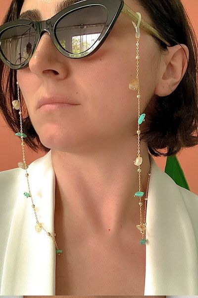 Natural Jewelleryy Women's Natural Stone Citrine And Turquoise Glasses Chain
