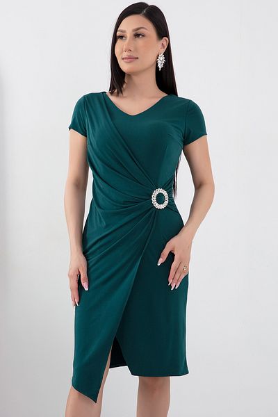 PULLIMM V-Neck Waist Buckle Short Sleeve Evening Dress - 13444