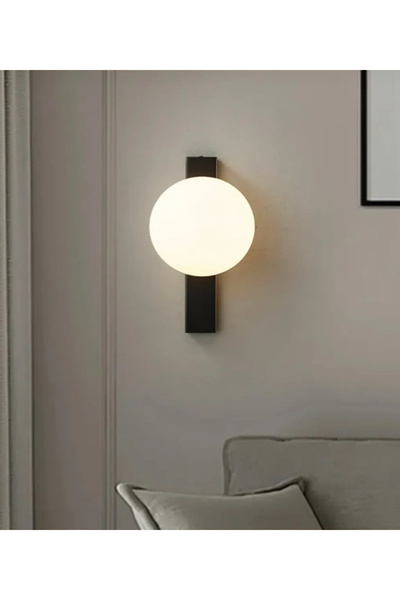 burenze Modern Tasarım Aplik Beyaz Opal Camlı Duvar Apliği Siyah