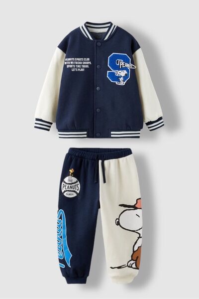 Pink Hippo Kids Snoopy Bomber College Model Jacket And Sweatpants Kids Double Set