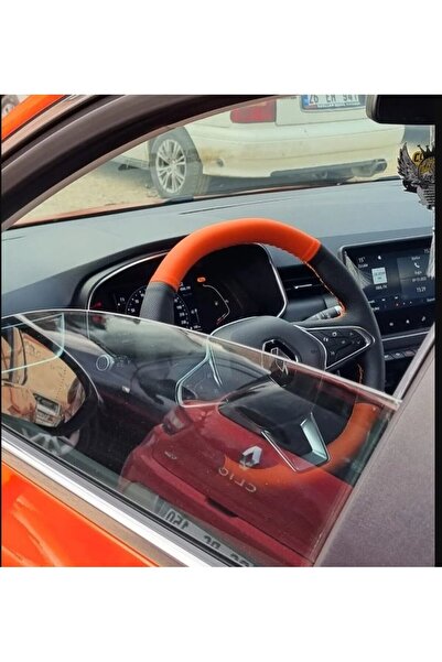 imza direksiyon kılıfı Renault Clio 5 Araca Özel Tam Uyumlu Deri Direksiyon Kılıfı (TURUNCU-SİYAH)