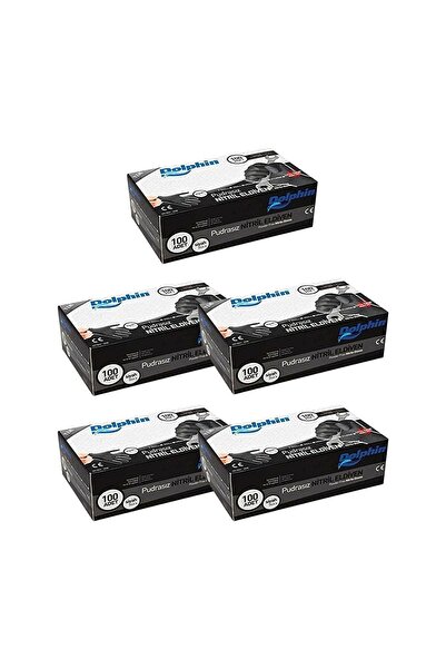 Dolphin Siyah Nitril Eldiven Pudrasız Ekstra Kalın (xl) 100lü Paket 5 Adet