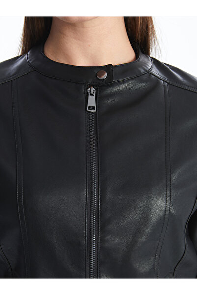 LC Waikiki Kadın Bisiklet Yaka Düz Deri Görünümlü Mont