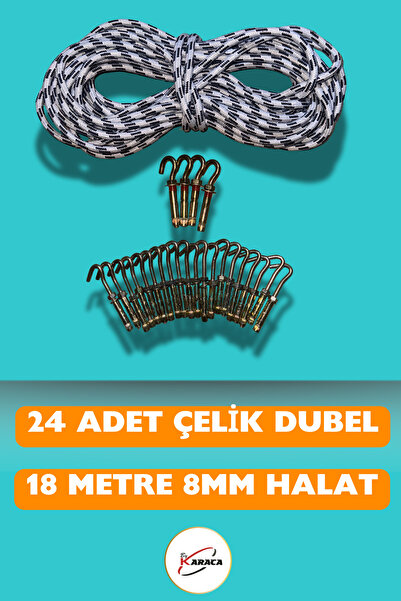 KARACAFİLE File Montaj Seti 24 Adet Çelik Kanca ve Dubel Seti – 18 Metre 8mm ...