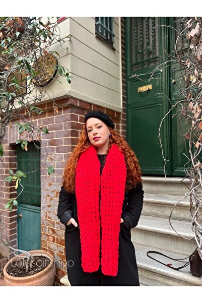 EL YAPIMI Yumoş Kırmızı Atkı (RENK KİŞİSELLEŞTİRİLEBİLİR)