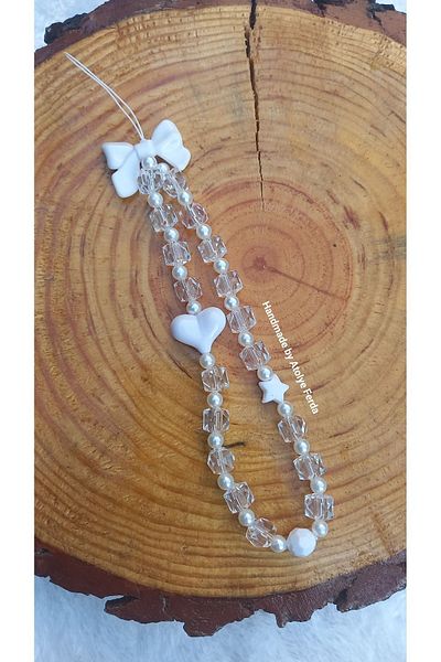 Atolye Ferda White Heart and Bow Figured Phone Charm Phone Ornament
