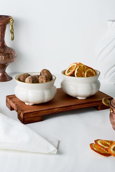 LALEZEN HOME Standing Double Ceramic Bowl